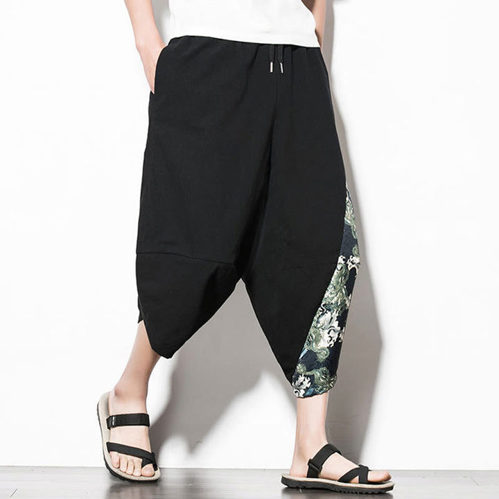 Pantalon sarouel court en coton imprimé Buddha Stones Green Waves pour homme avec poches - image 3