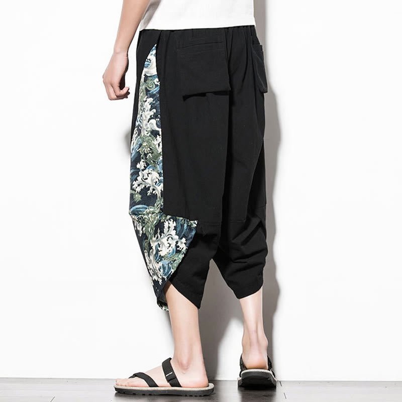 Pantalon sarouel court en coton imprimé Buddha Stones Green Waves pour homme avec poches - image 2