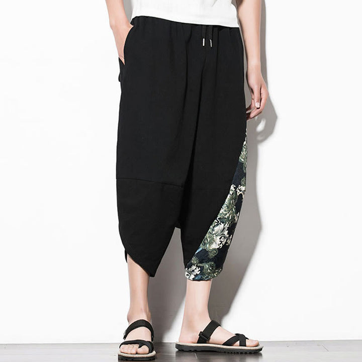 Pantalon sarouel court en coton imprimé Buddha Stones Green Waves pour homme avec poches - image 5