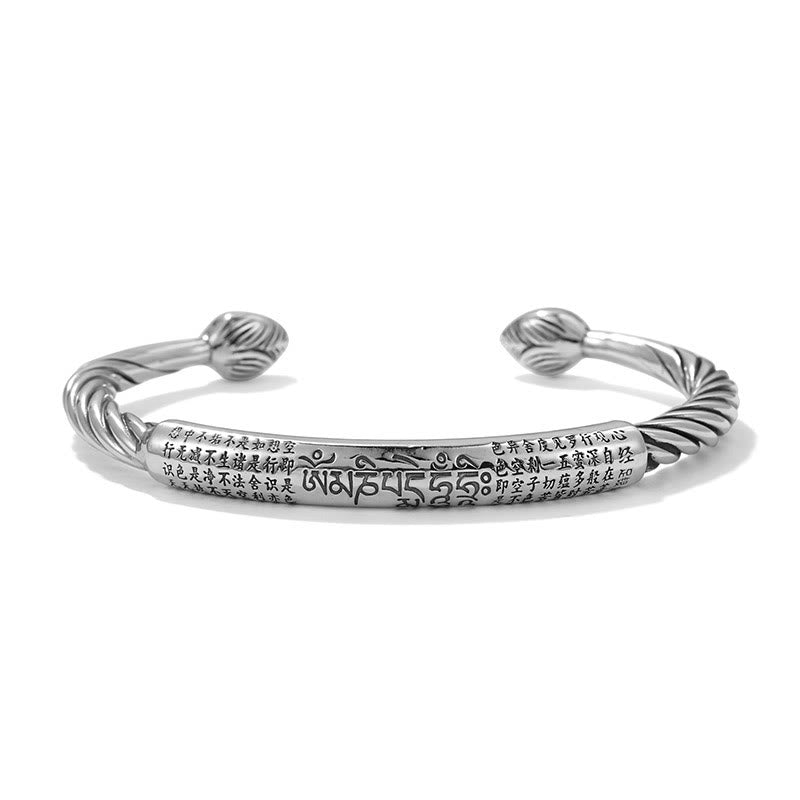 Buddha Stones en argent sterling 999 avec six mots vrais et motif cœur Sutra, protection lotus