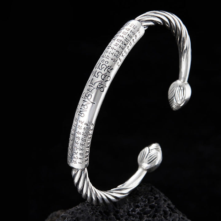 Buddha Stones en argent sterling 999 avec six mots vrais et motif cœur Sutra, protection lotus
