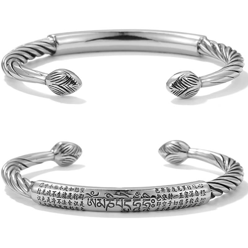 Buddha Stones en argent sterling 999 avec six mots vrais et motif cœur Sutra, protection lotus