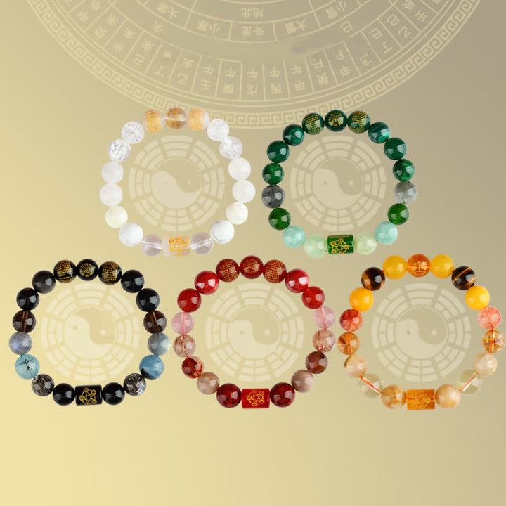 Buddha Stones Cinq éléments Dieu de la richesse Divers cristal Agate Bracelet de chance de richesse