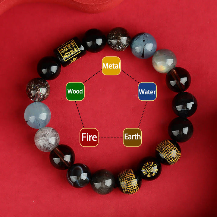 Buddha Stones Cinq éléments Dieu de la richesse Divers cristal Agate Bracelet de chance de richesse