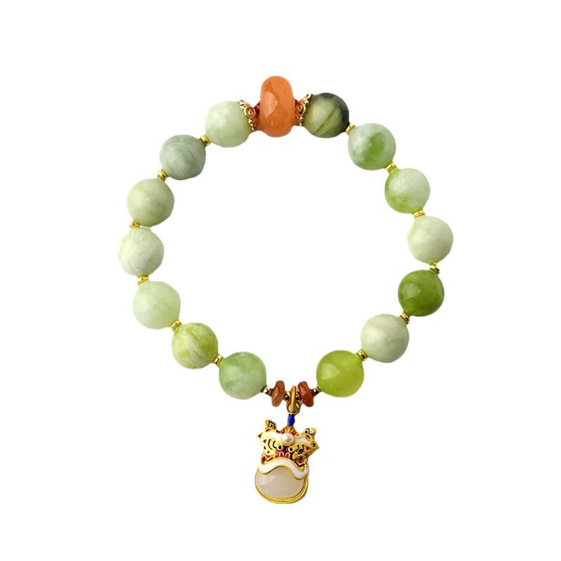 Bracelet porte-bonheur en jade naturel avec pendentif lion dansant et Buddha Stones