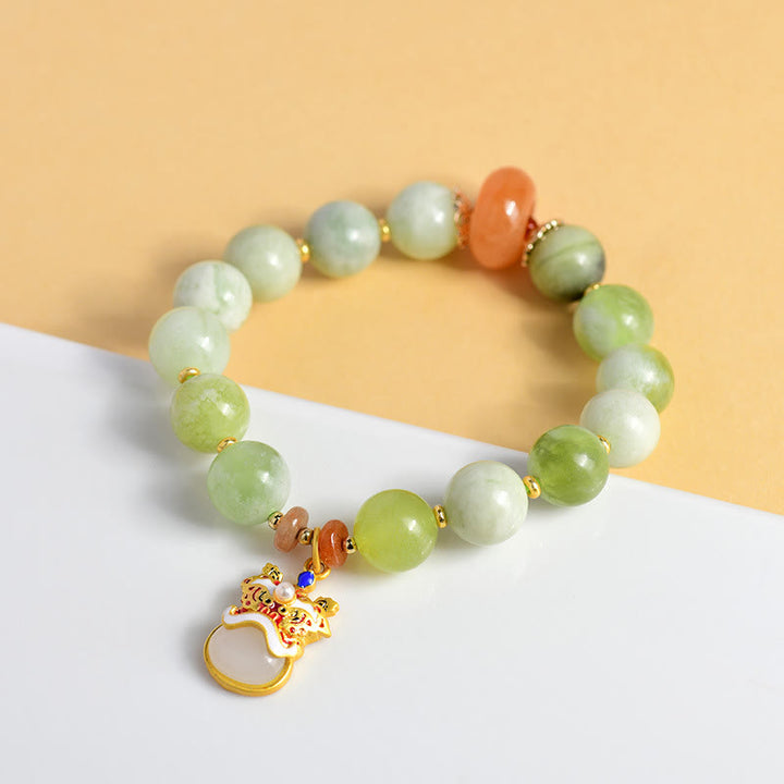 Bracelet porte-bonheur en jade naturel avec pendentif lion dansant et Buddha Stones