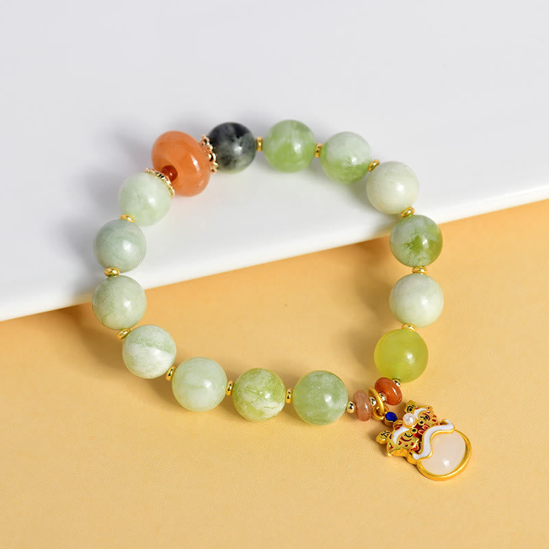 Bracelet porte-bonheur en jade naturel avec pendentif lion dansant et Buddha Stones