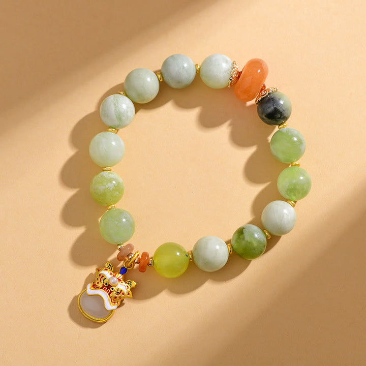 Bracelet porte-bonheur en jade naturel avec pendentif lion dansant et Buddha Stones