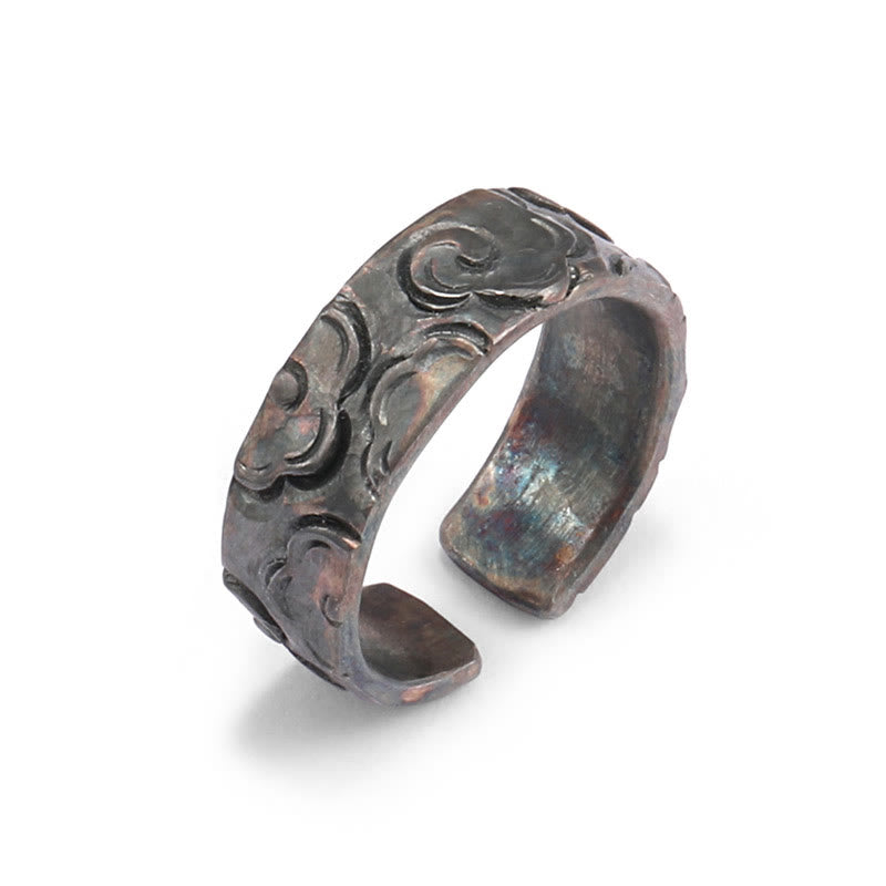 Bague de protection réglable en argent sterling 999 Buddha Stones et nuages de bon augure