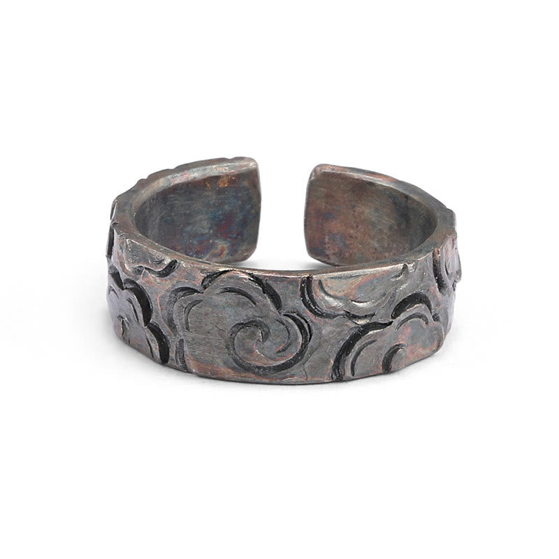 Bague de protection réglable en argent sterling 999 Buddha Stones et nuages de bon augure