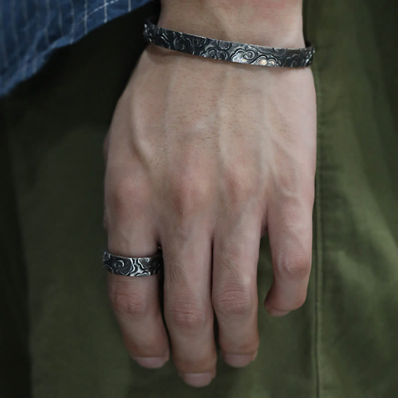 Bague de protection réglable en argent sterling 999 Buddha Stones et nuages ​​de bon augure - image 1