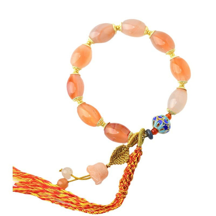 Bracelet de confiance en force et en agate de jade blanc tibétain avec Buddha Stones