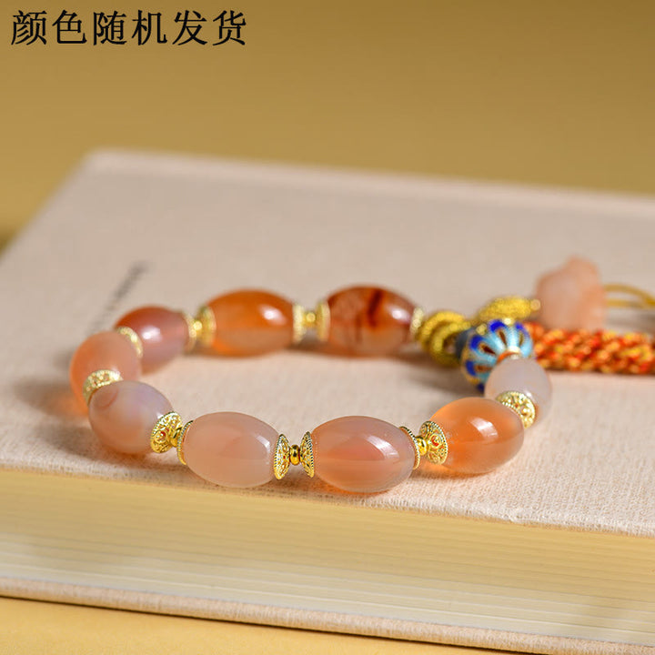 Bracelet de confiance en force et en agate de jade blanc tibétain avec Buddha Stones