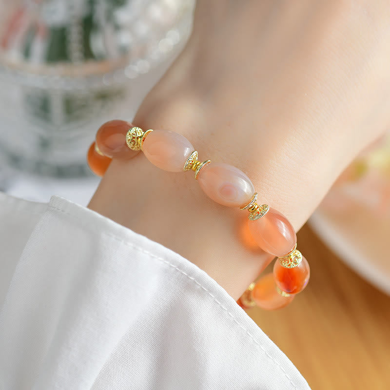 Bracelet de confiance en force et en agate de jade blanc tibétain avec Buddha Stones