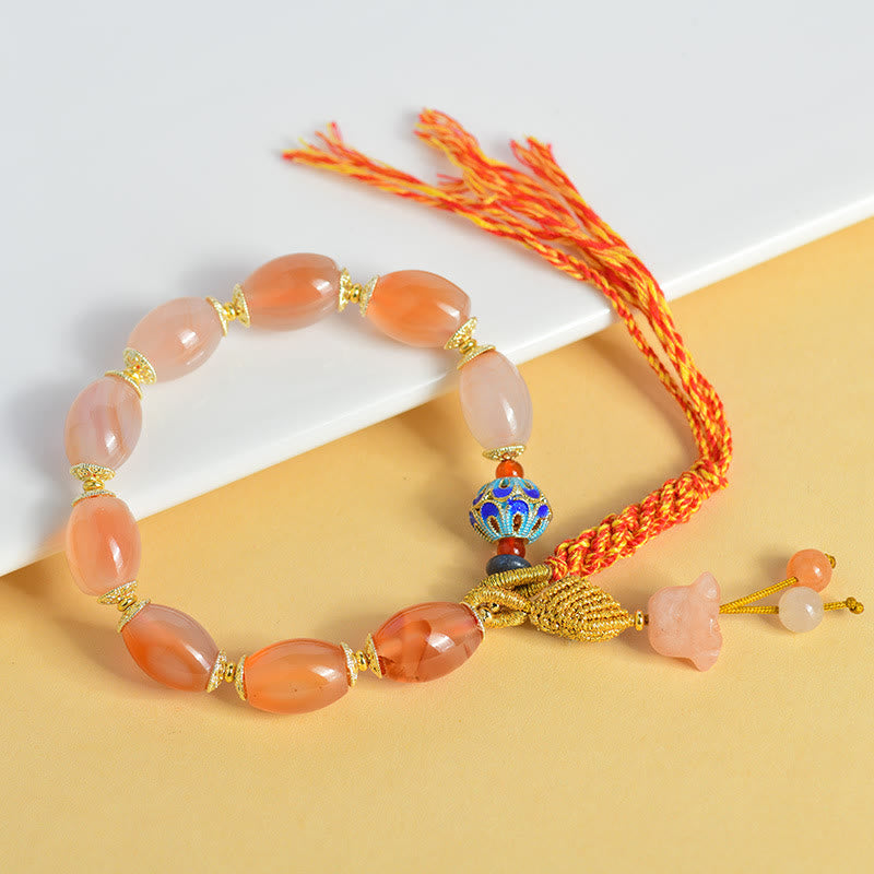 Bracelet de confiance en force et en agate de jade blanc tibétain avec Buddha Stones