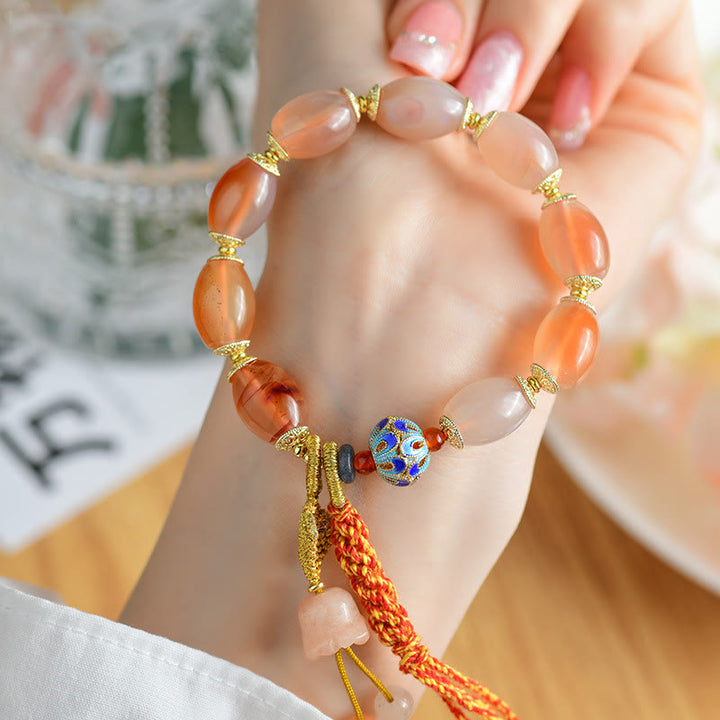 Bracelet de confiance en force et en agate de jade blanc tibétain avec Buddha Stones