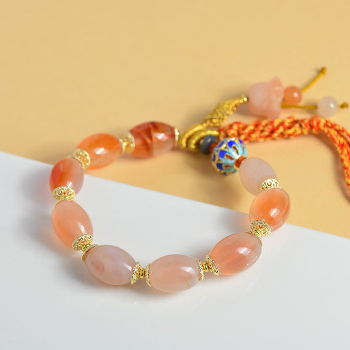 Bracelet de confiance en force et en agate de jade blanc tibétain avec Buddha Stones