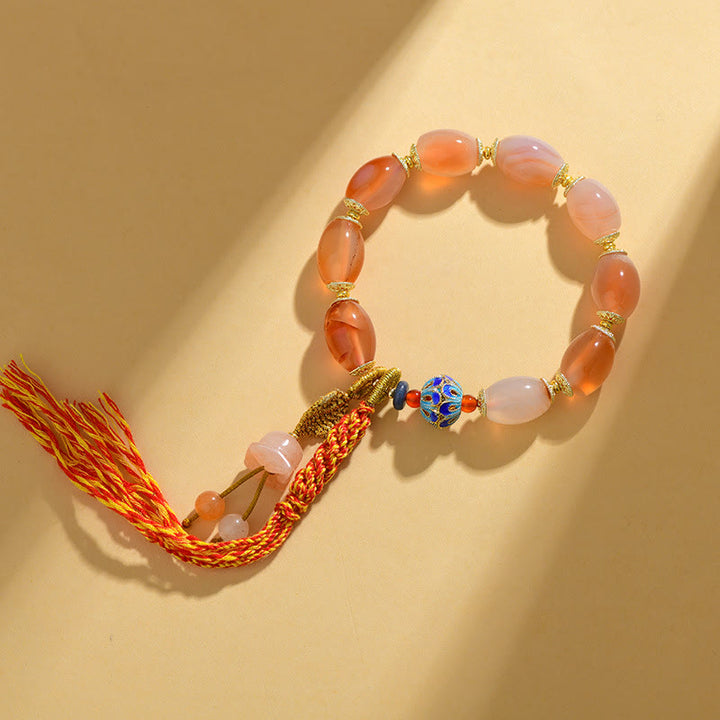 Bracelet de confiance en force et en agate de jade blanc tibétain avec Buddha Stones