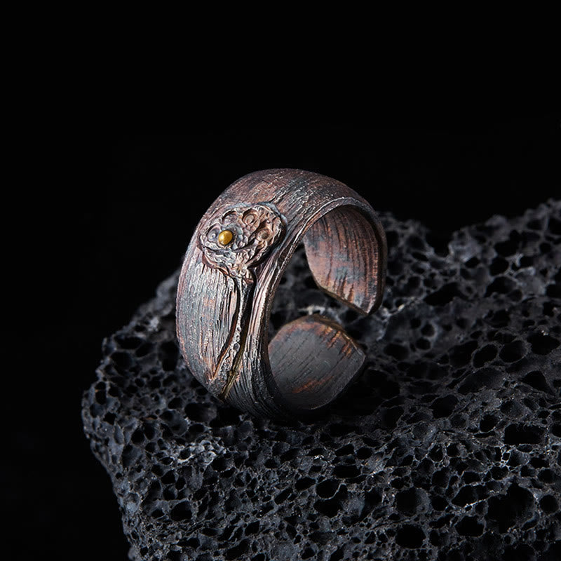 Bague de protection réglable en argent sterling 999 et cuivre avec Buddha Stones - Périmètre intérieur 62,5-65 mm - image 0