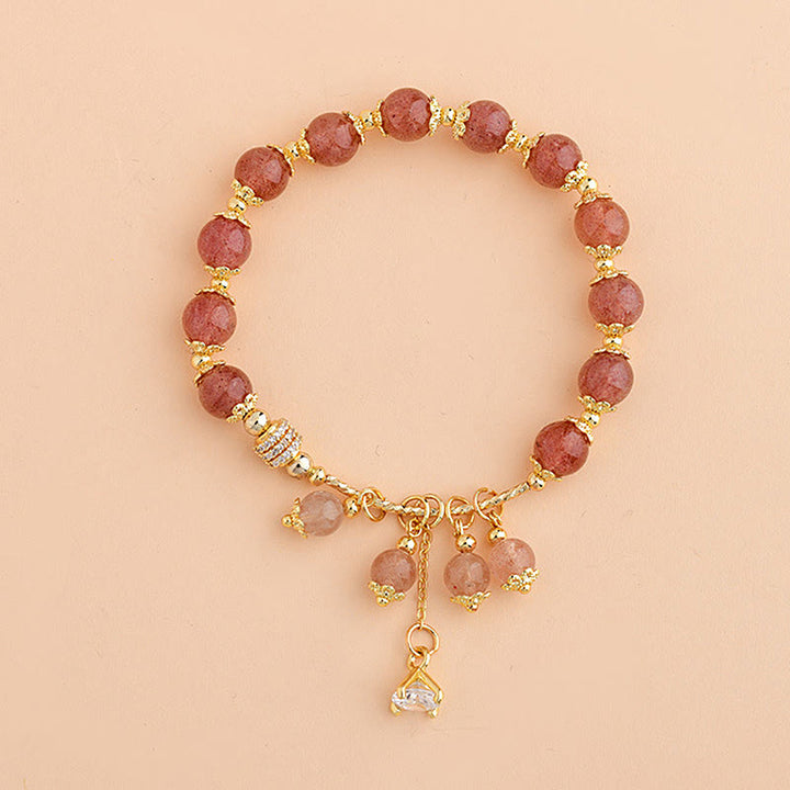 Bracelet de guérison positif en cristal de quartz fraise naturel et zircon Buddha Stones