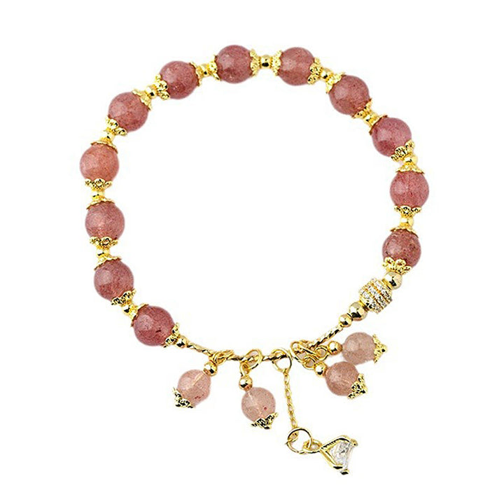 Bracelet de guérison positif en cristal de quartz fraise naturel et zircon Buddha Stones