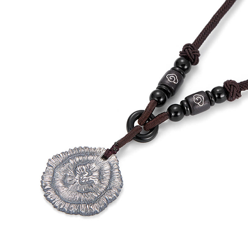 Collier avec pendentif en corde de coton Sophora Flavescens en argent sterling 999 et Buddha Stones