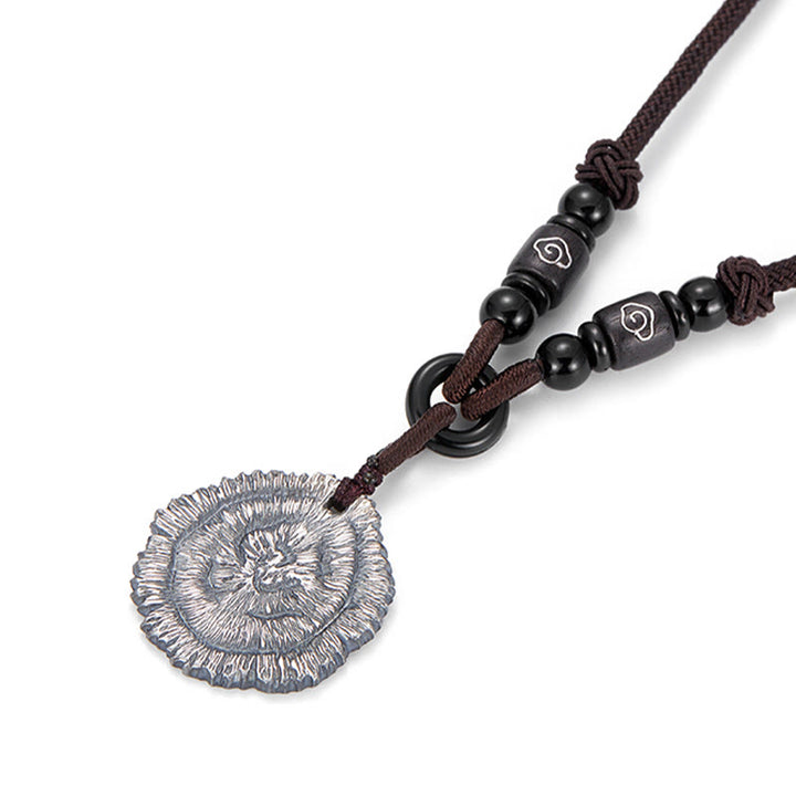 Collier avec pendentif en corde de coton Sophora Flavescens en argent sterling 999 et Buddha Stones