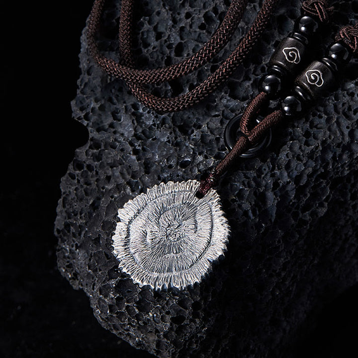 Collier avec pendentif en corde de coton Sophora Flavescens en argent sterling 999 et Buddha Stones