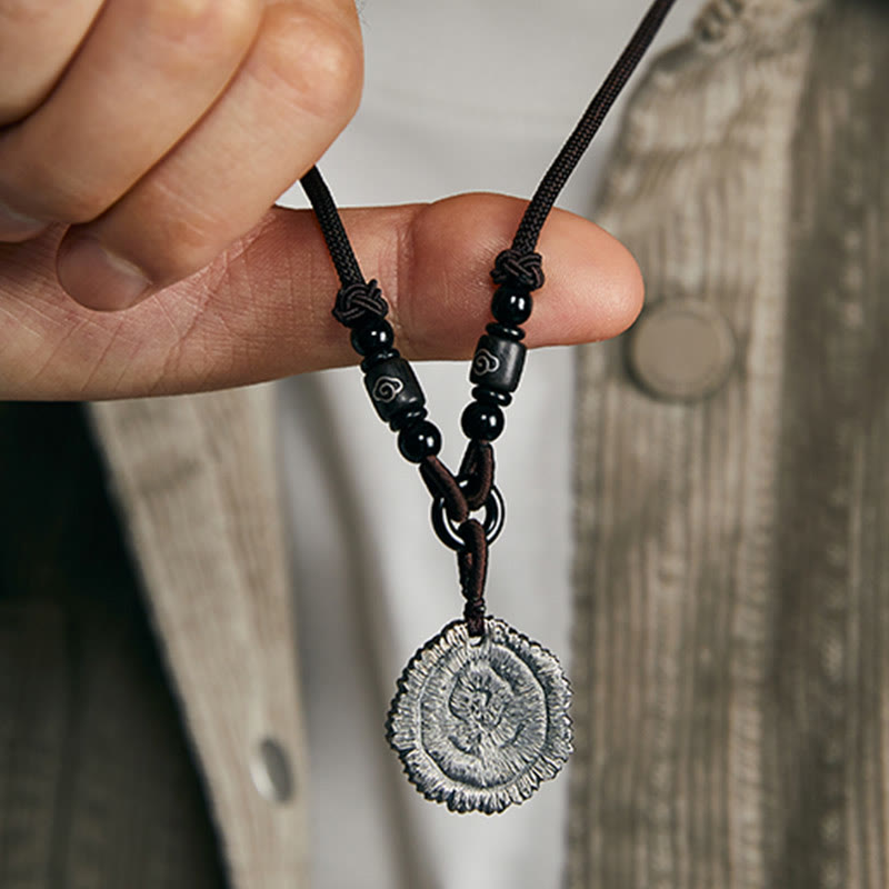 Collier avec pendentif en corde de coton Sophora Flavescens en argent sterling 999 et Buddha Stones