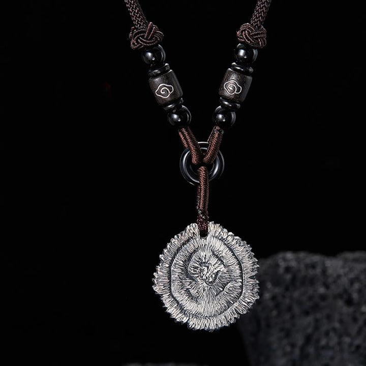 Collier avec pendentif en corde de coton Sophora Flavescens en argent sterling 999 et Buddha Stones