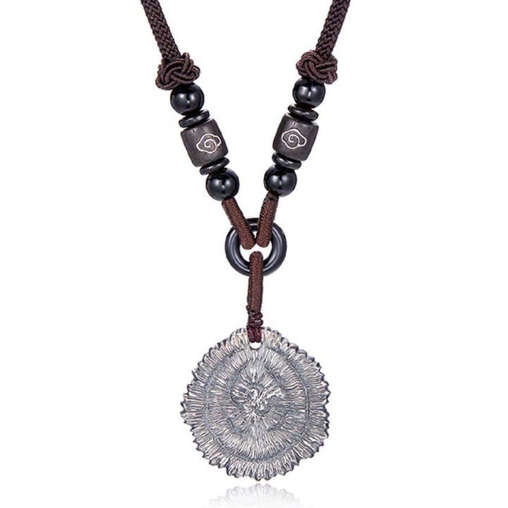 Collier avec pendentif en corde de coton Sophora Flavescens en argent sterling 999 et Buddha Stones