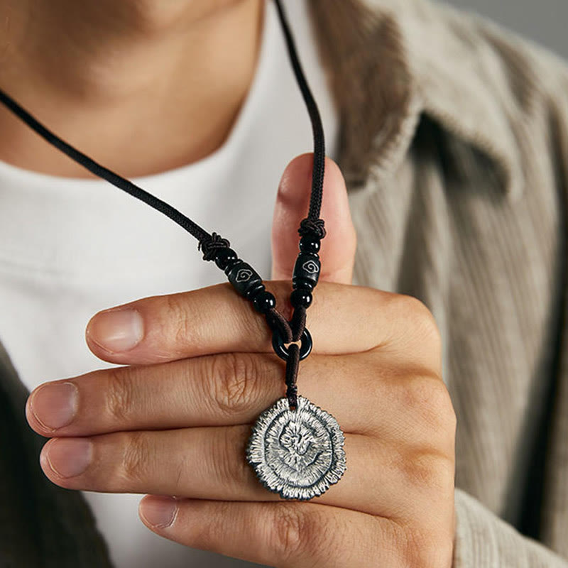 Collier avec pendentif en corde de coton Sophora Flavescens en argent sterling 999 et Buddha Stones