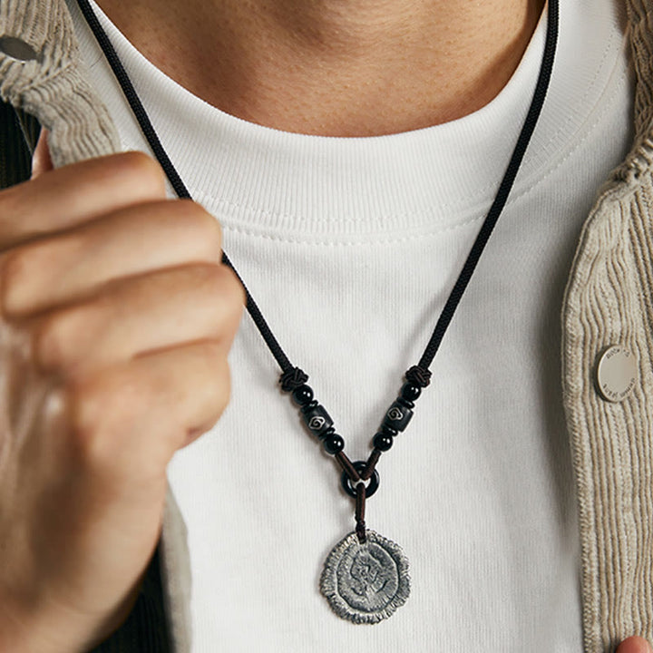 Collier avec pendentif en corde de coton Sophora Flavescens en argent sterling 999 et Buddha Stones
