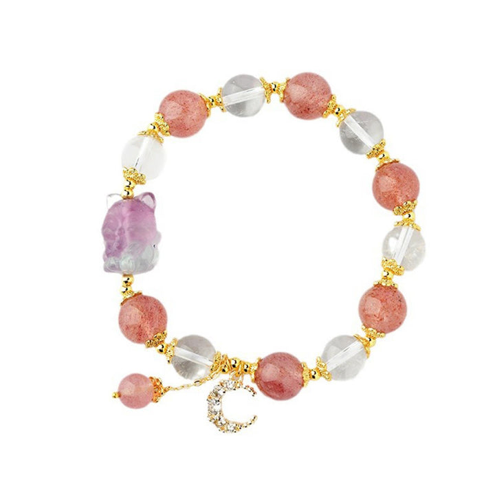 Bracelet pendentif lune renard à neuf queues en cristal de quartz blanc naturel de Buddha Stones