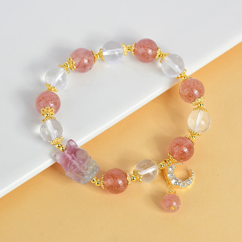 Bracelet pendentif lune renard à neuf queues en cristal de quartz blanc naturel de Buddha Stones