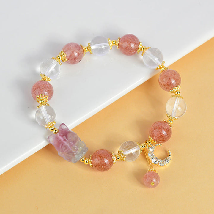 Bracelet pendentif lune renard à neuf queues en cristal de quartz blanc naturel de Buddha Stones