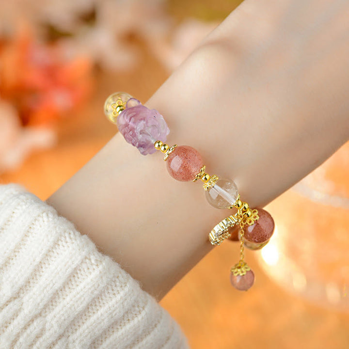 Bracelet pendentif lune renard à neuf queues en cristal de quartz blanc naturel de Buddha Stones