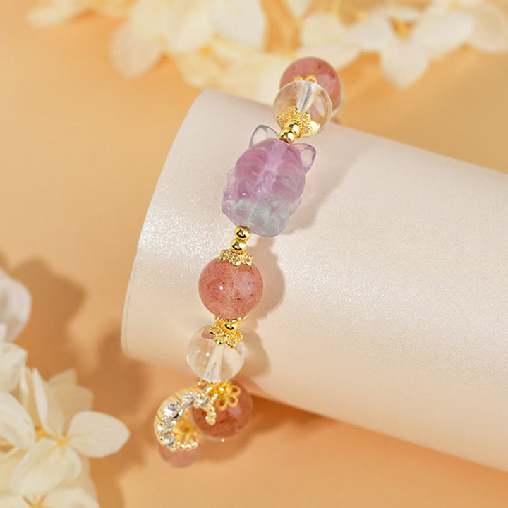 Bracelet pendentif lune renard à neuf queues en cristal de quartz blanc naturel de Buddha Stones