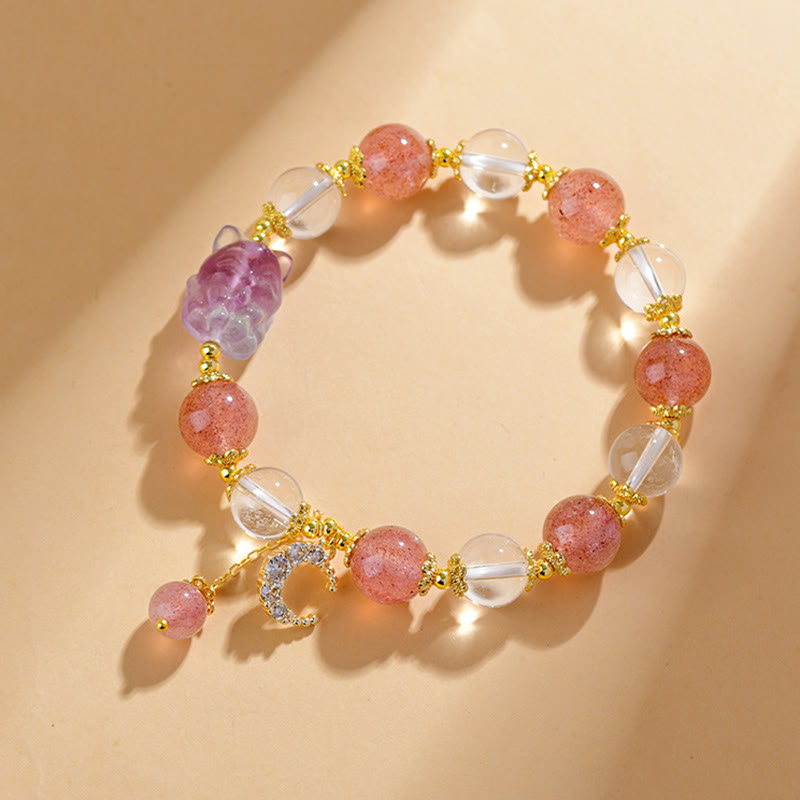 Bracelet pendentif lune renard à neuf queues en cristal de quartz blanc naturel de Buddha Stones