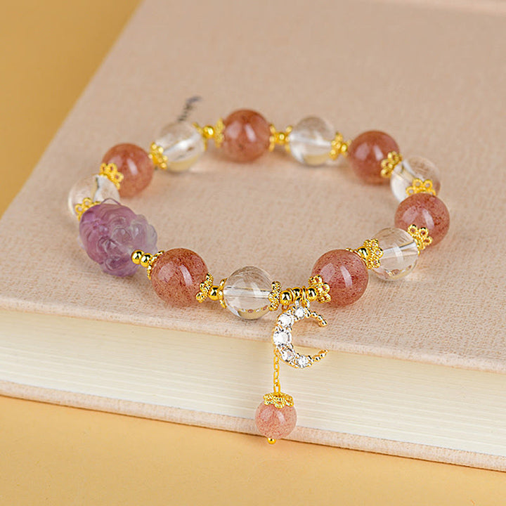 Bracelet pendentif lune renard à neuf queues en cristal de quartz blanc naturel de Buddha Stones