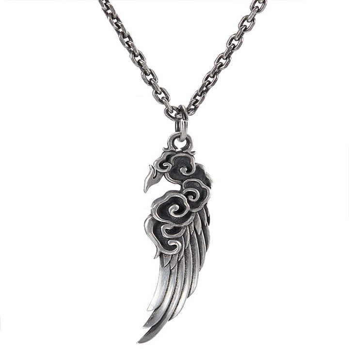 Collier pendentif en corde de coton et peau de cerf avec ailes de nuages de bon augure en argent sterling 925 et Buddha Stones