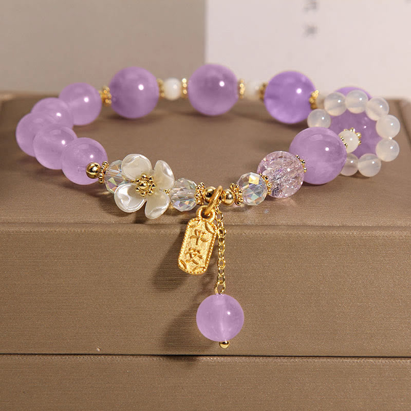 Buddha Stones de guérison en cristal bleu naturel avec améthyste et calcédoine en forme de fleur
