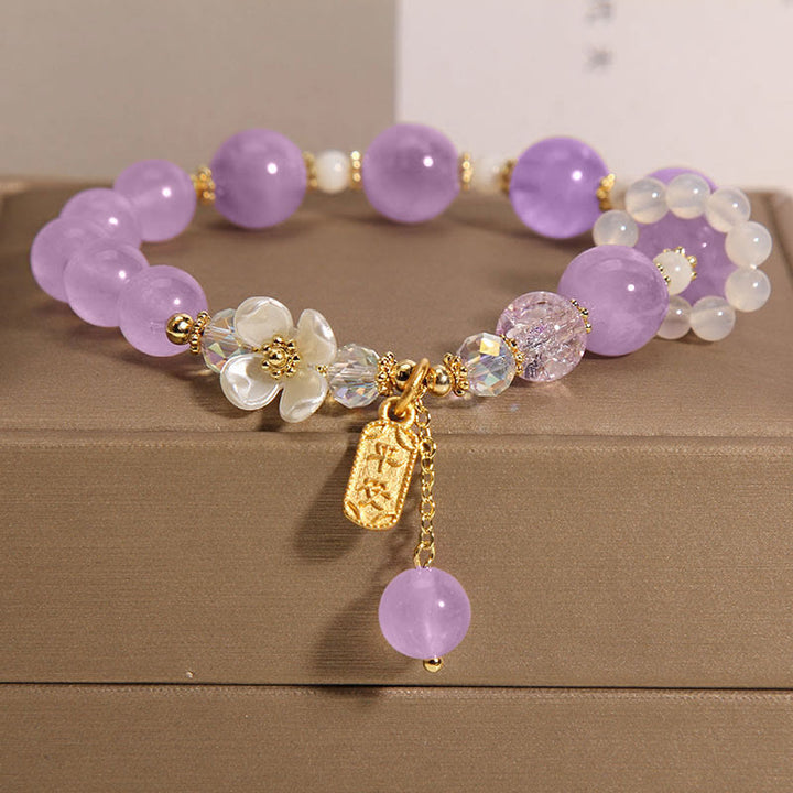 Buddha Stones de guérison en cristal bleu naturel avec améthyste et calcédoine en forme de fleur