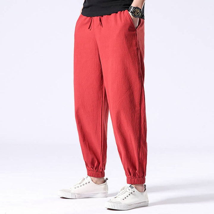 Pantalon sarouel pour homme avec cordon de serrage et poches, motif brodé de grue blanche et Buddha Stones - image 14