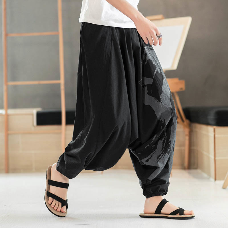 Pantalon sarouel en coton pour homme avec poches et calligraphie simple avec Buddha Stones - image 1