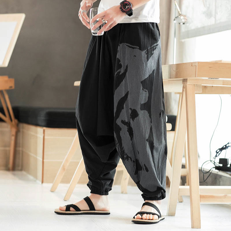 Pantalon sarouel en coton pour homme avec poches et calligraphie simple avec Buddha Stones - image 4