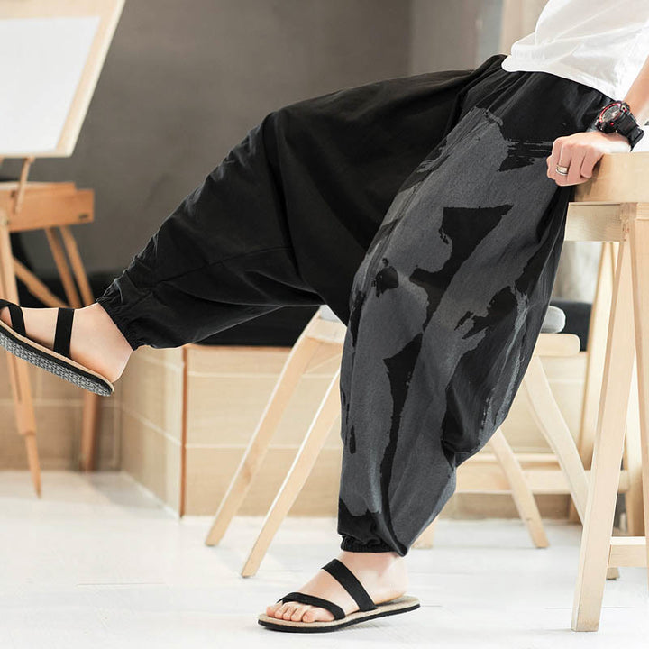 Pantalon sarouel en coton pour homme avec poches et calligraphie simple avec Buddha Stones - image 6