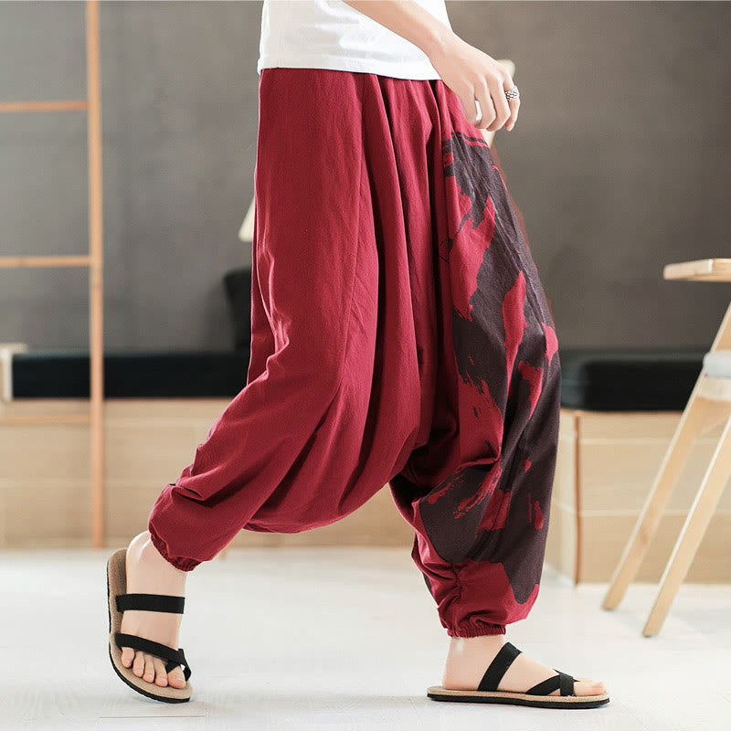 Pantalon sarouel en coton pour homme avec poches et calligraphie simple avec Buddha Stones - image 12