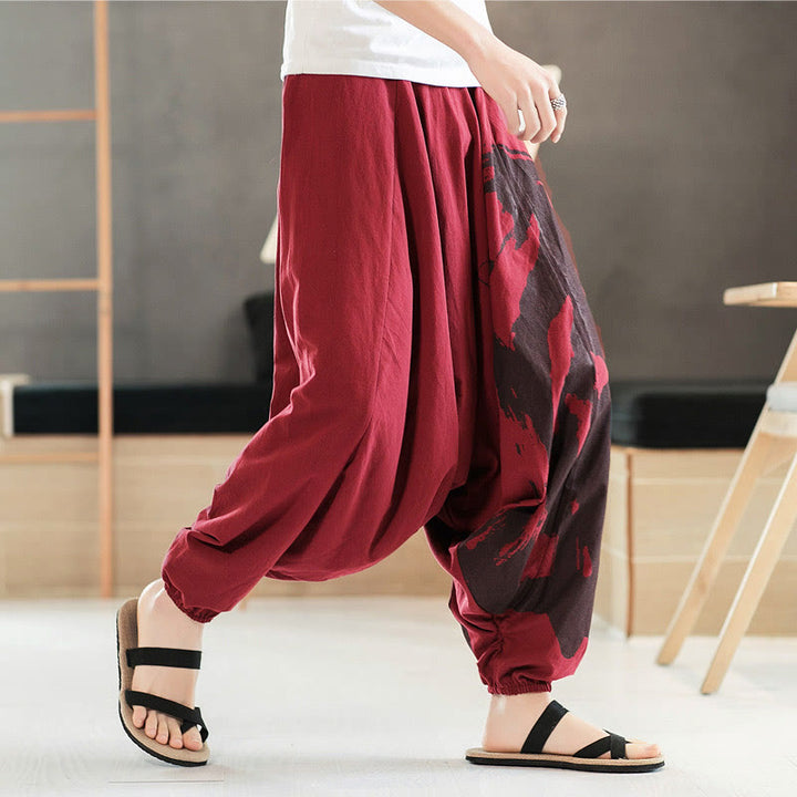 Pantalon sarouel en coton pour homme avec poches et calligraphie simple avec Buddha Stones - image 12