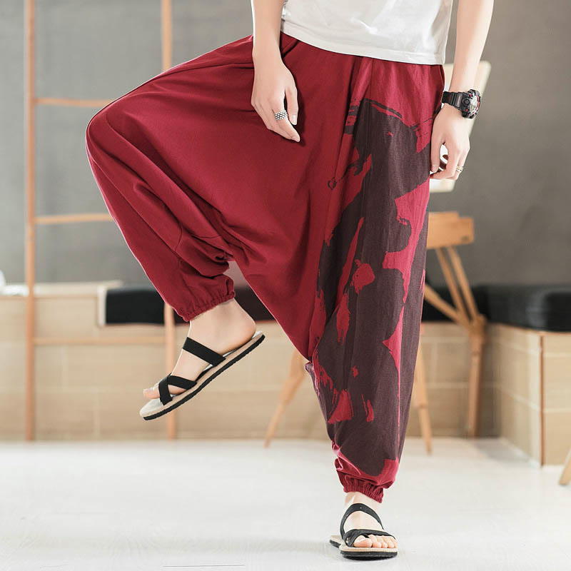 Pantalon sarouel en coton pour homme avec poches et calligraphie simple avec Buddha Stones - Cramoisi - US/UK/AU46，EU56 (5XL) - image 13